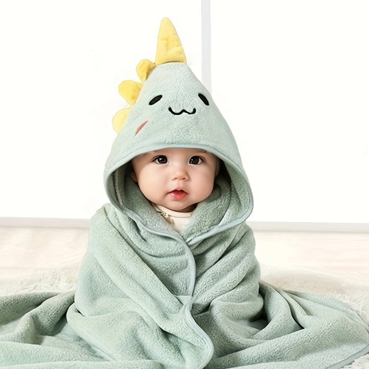 Light green children's hooded towel with animal ears. Ultra-soft, absorbent, fast-drying for comfort.
