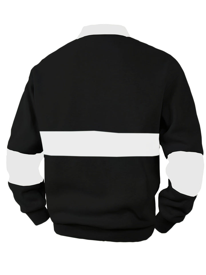 Relaxed fit men's two-tone long sleeve polo, perfect for everyday comfort and fashion.