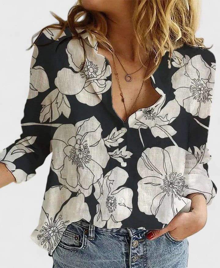 Women's Linen Button-Down Shirt Relaxed Fit