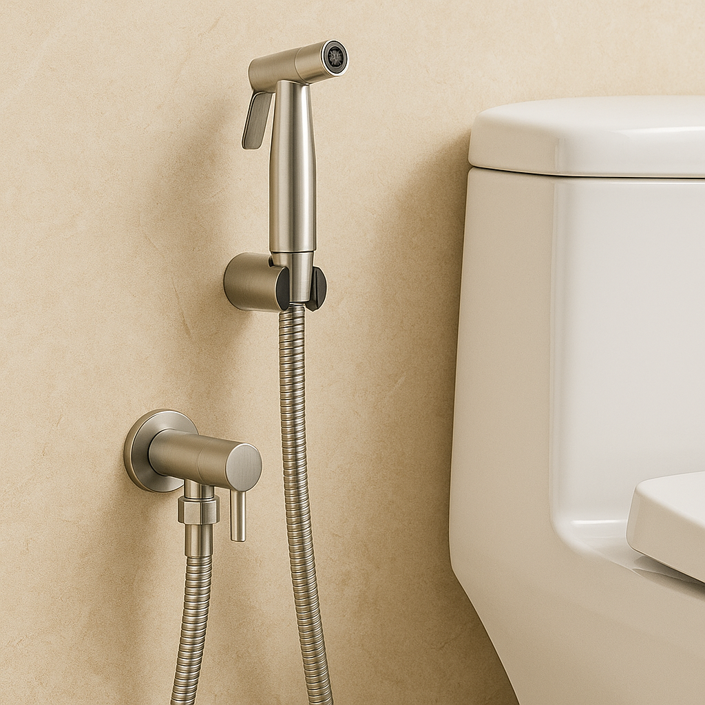 Eco-friendly stainless steel bidet sprayer for superior personal hygiene; wall-mounted design with adjustable water.