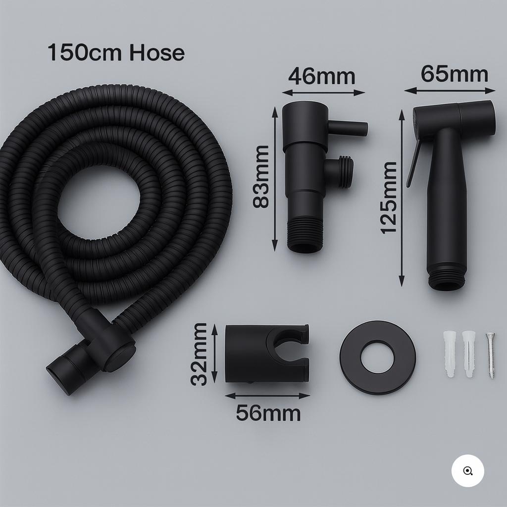 Modern wall-mounted hygiene bidet sprayer crafted from stainless steel, offers adjustable pressure for comfortable use.