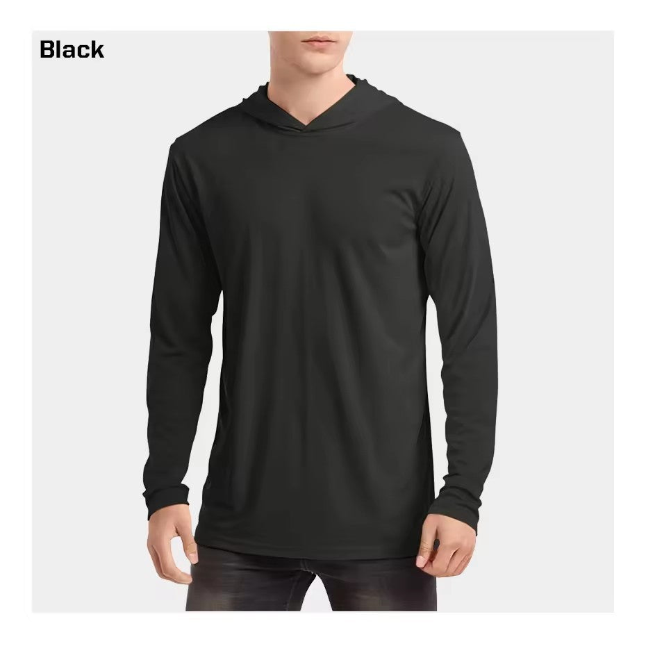 Lightweight men's hooded UPF 50 long sleeve fishing shirt for ultimate sun protection & comfort while boating.