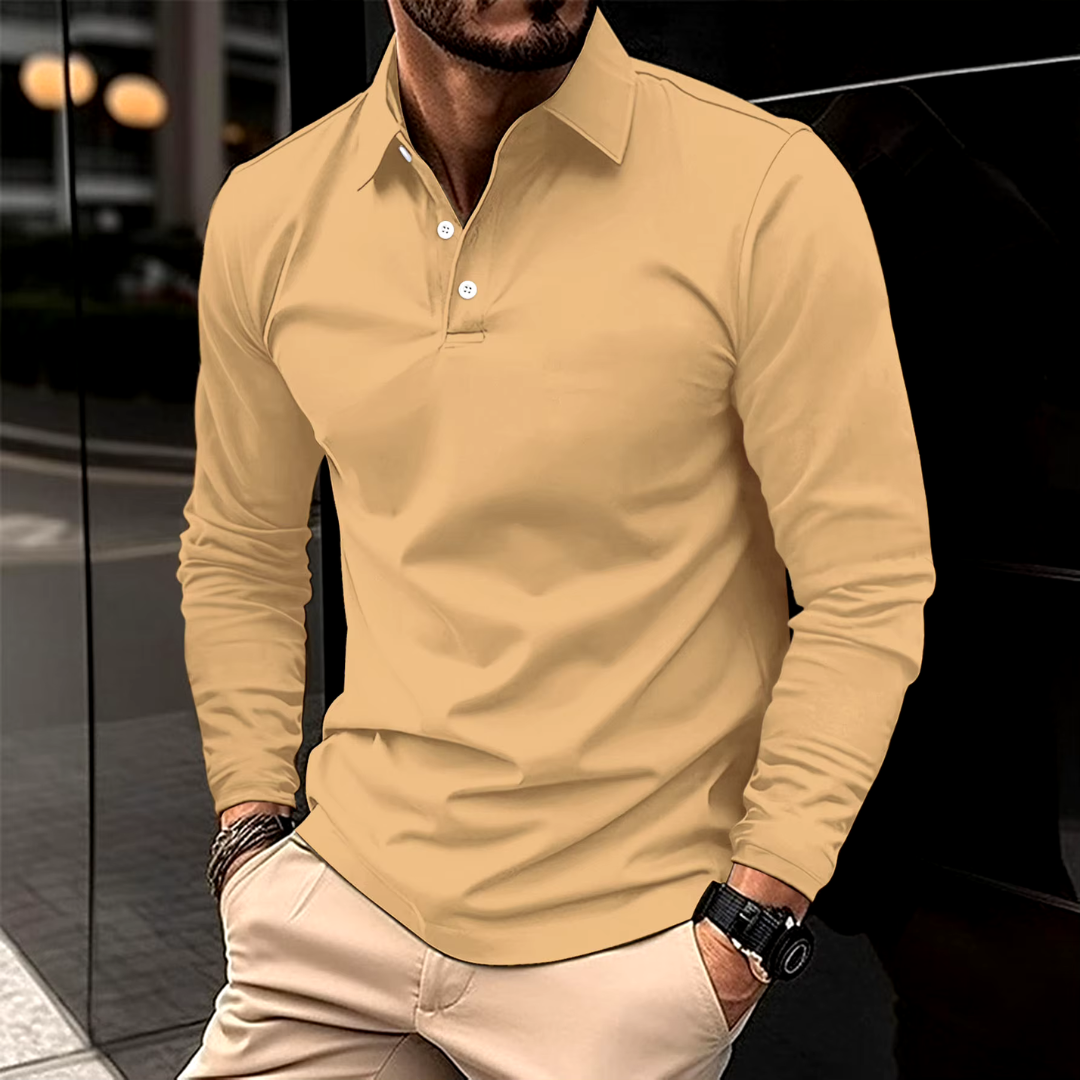 Everyday wear men's long-sleeve polo shirt, offering a stylish & comfortable smart casual look.