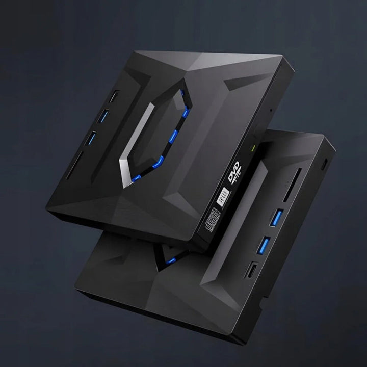Portable external DVD writer for laptops, functions as USB drive and SD card reader