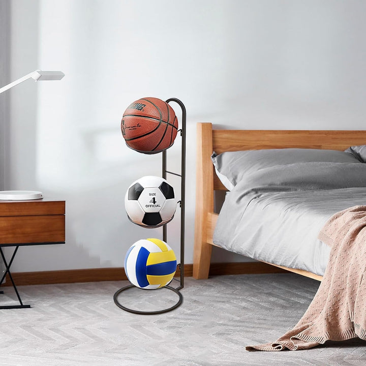 Compact sports equipment storage rack, ideal for activity rooms and play areas.