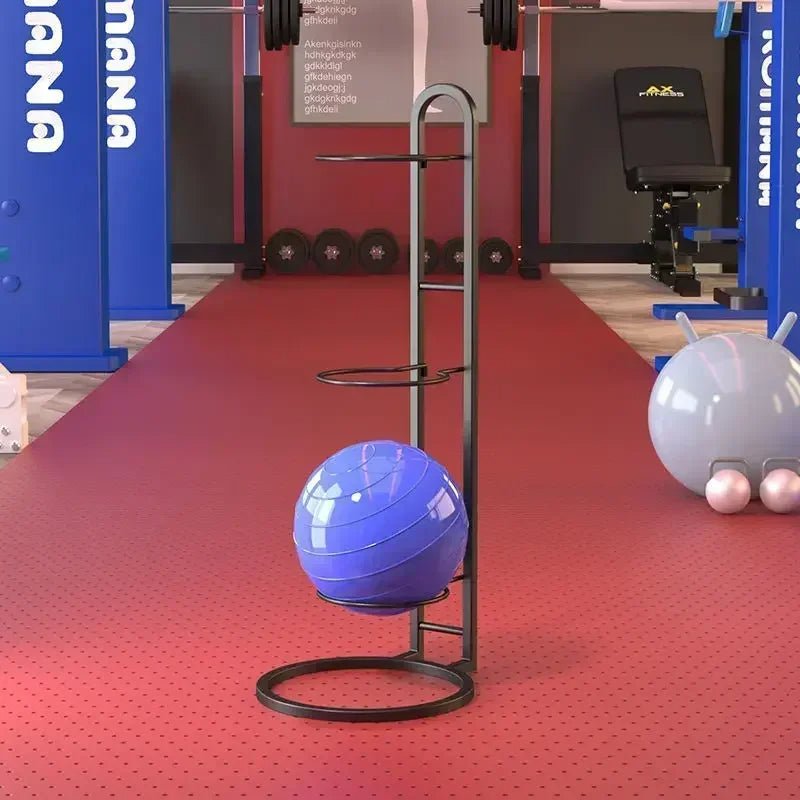 Durable ball rack for organizing various sports gear in a garage setting.