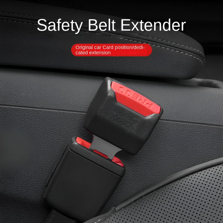 Black universal car seat belt extender for added driving comfort and safety