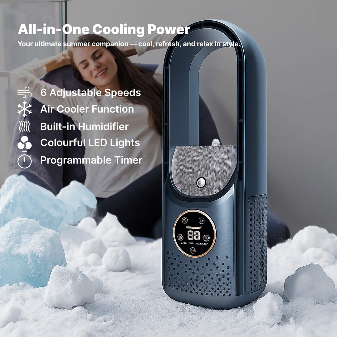 Portable mini AC unit, provides quiet, efficient cooling for personal space; ideal for desks.