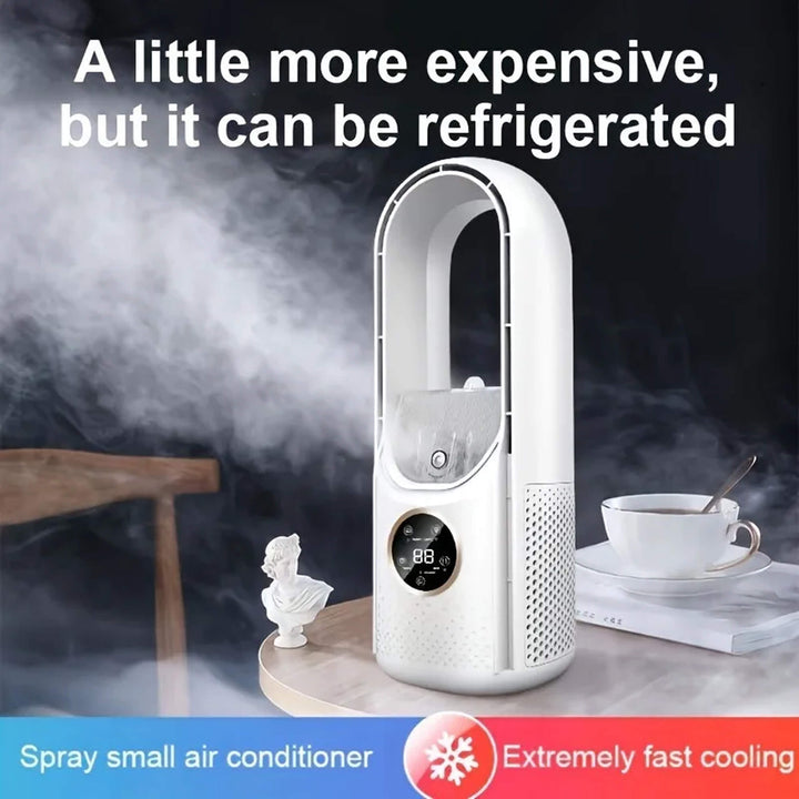 Sleek bladeless quiet cooler, a compact personal air conditioner for any desk or home setting.