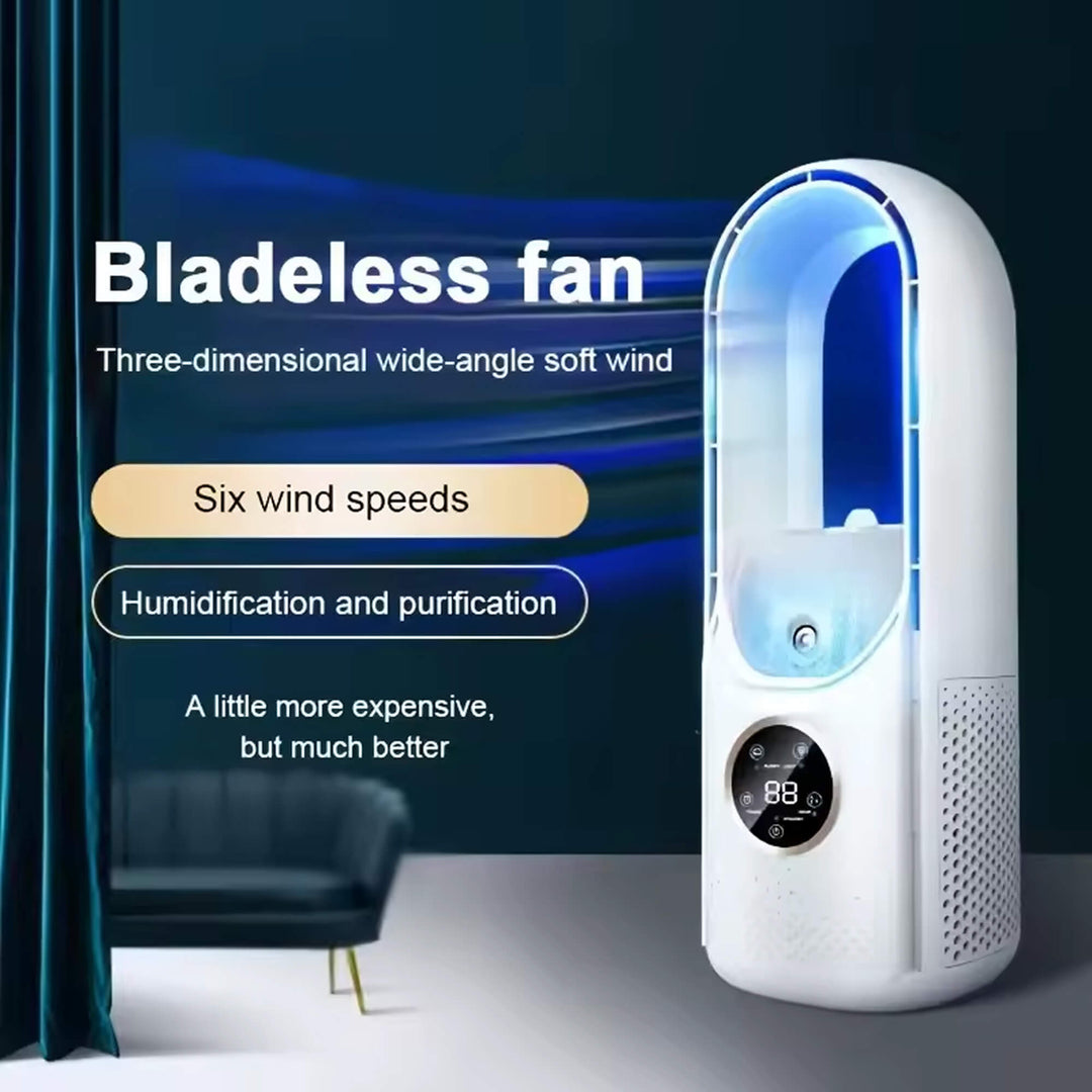 Portable bladeless quiet cooler: compact mini AC and personal fan for home and office use.