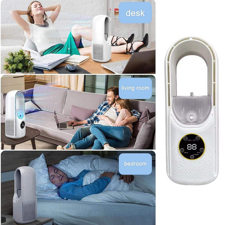 USB-powered quiet bladeless air conditioner, offering personal cooling wherever you need it.