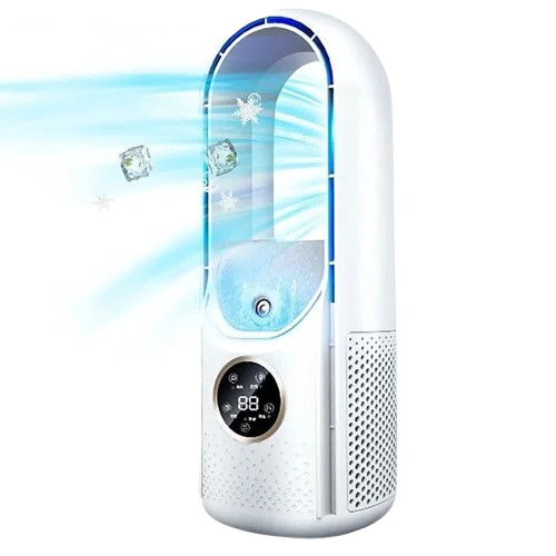 Portable bladeless air conditioner for quiet personal cooling in home or office. Compact & energy-efficient.