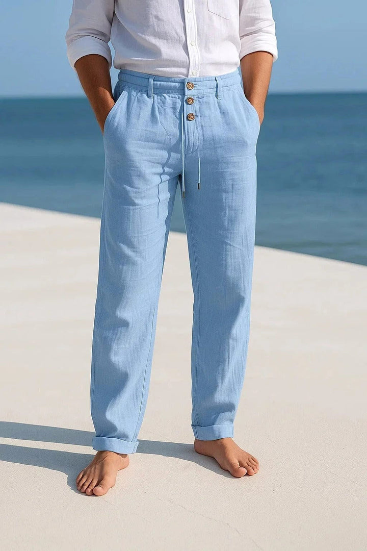 Stylish men's breathable summer pants, relaxed-fit for all-day comfort and casual elegance.