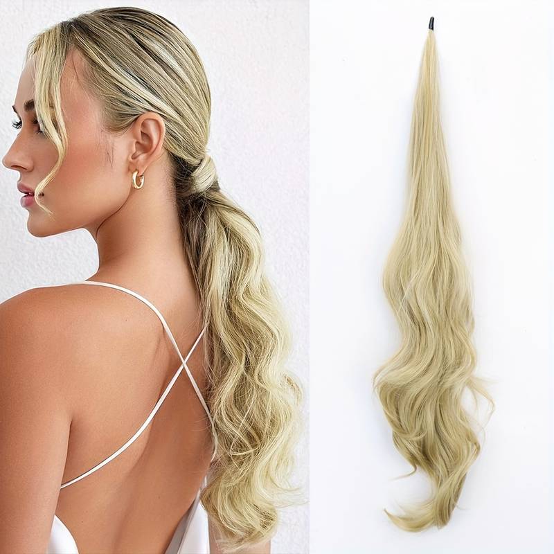 Effortless wrap ponytail for women, adding instant fullness & elegant wavy volume. Quick & easy hairpiece.