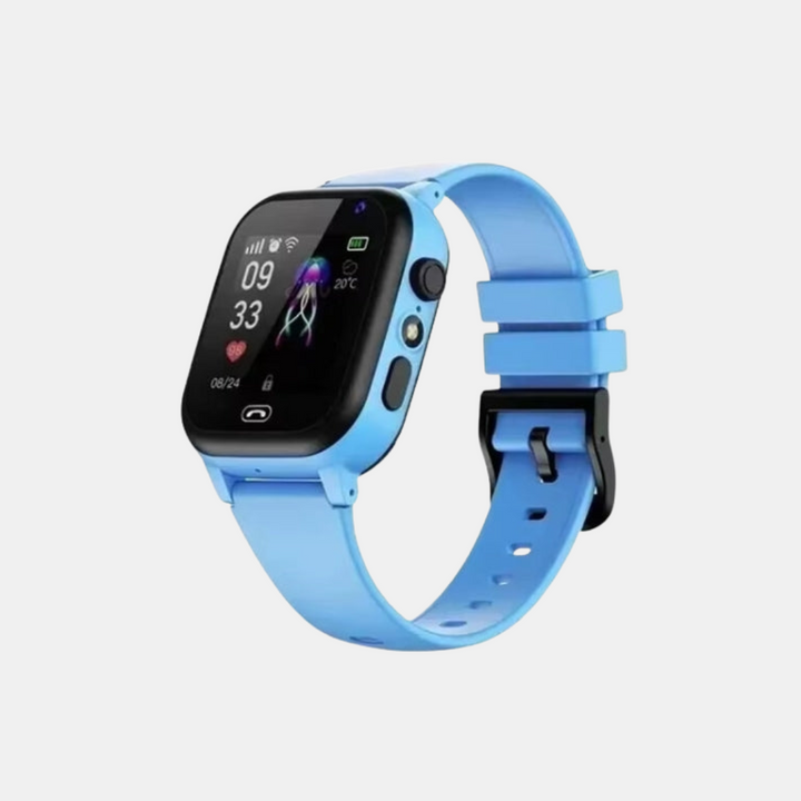 Rose gold kids smartwatch with activity tracker and secure communication for active children.