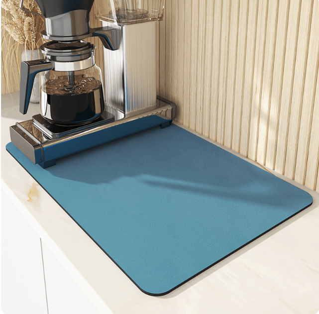 Modern quick-dry dish drying mat; highly absorbent diatomite keeps counters spotless.