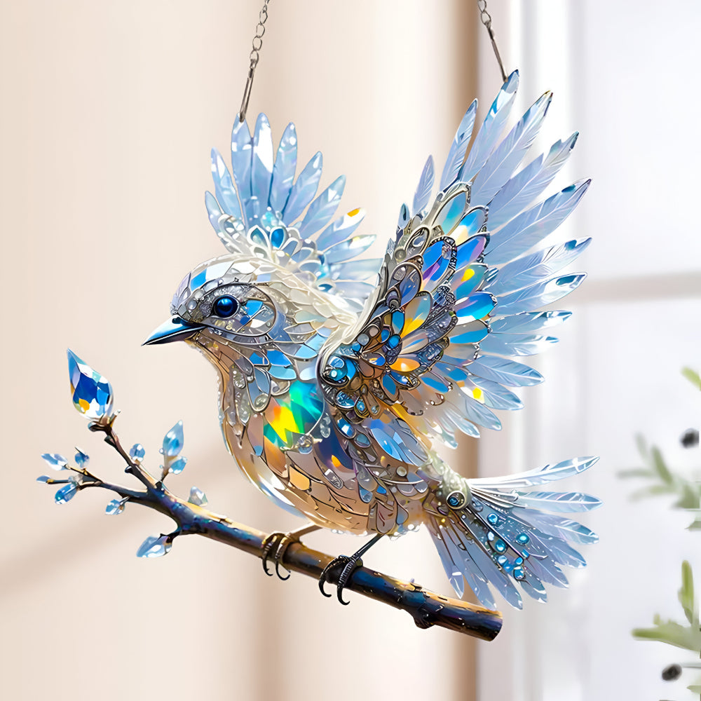 Bluebird stained glass effect acrylic suncatcher hanging ornament for window decor