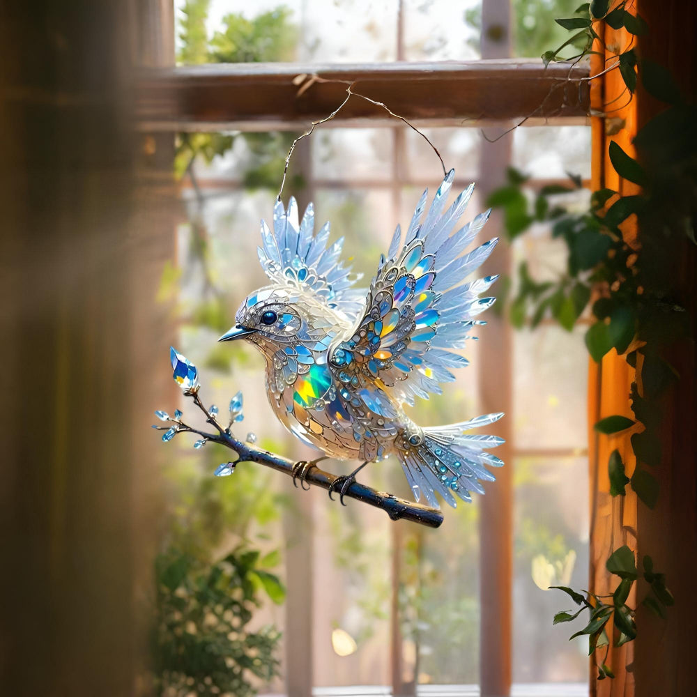 Vibrant bluebird figurine with stained glass effect, perfect for home accent