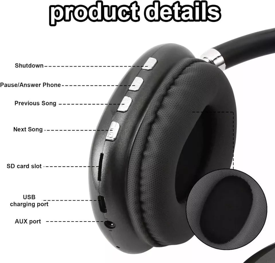 Black over-ear Bluetooth headphones, comfortable, with clear HiFi audio & noise cancelling.