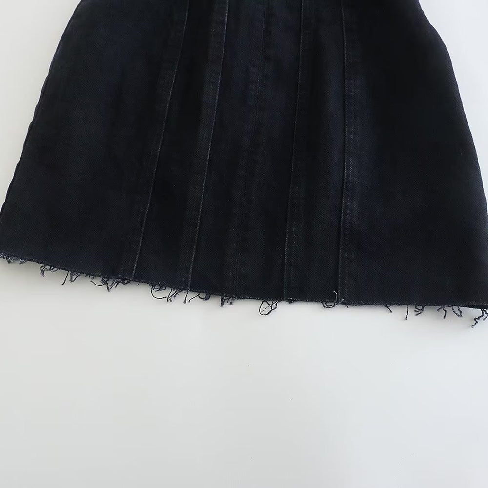 Women's strapless denim mini dress in bright light, showcasing its chic style for casual or party events.