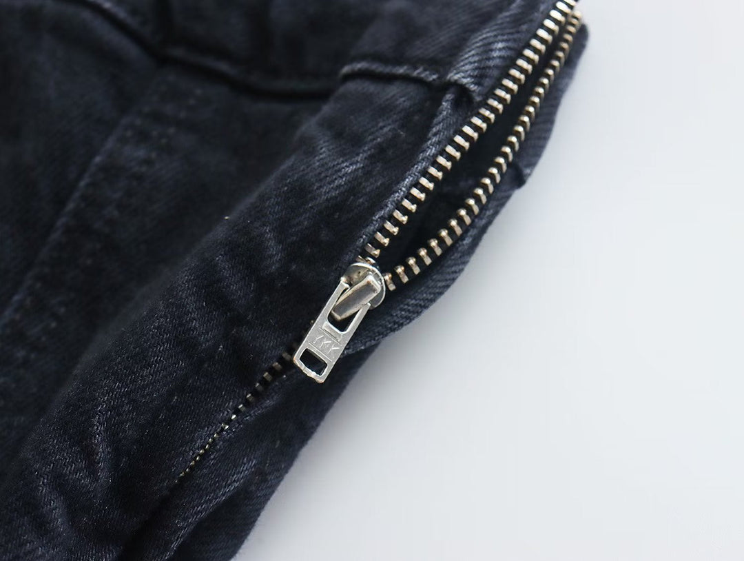 Flat lay of a stylish women's strapless denim mini dress. Chic casual & party sleeveless fashion piece.