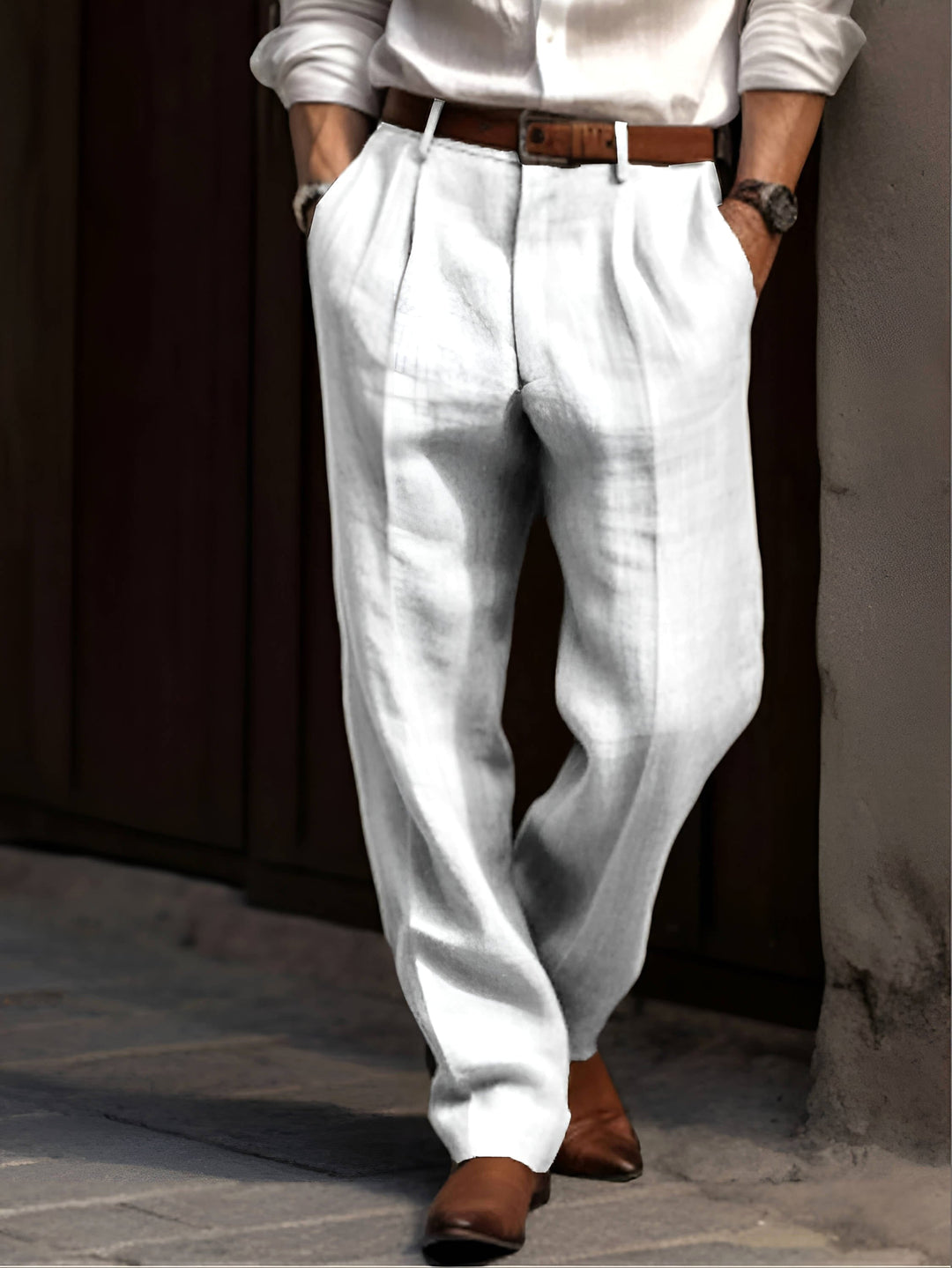 Versatile men's pleated trousers, a wardrobe essential for business casual, office, or formal fashion.