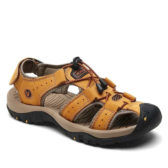 Men's closed-toe orthopedic sandals with arch support for comfortable foot health.