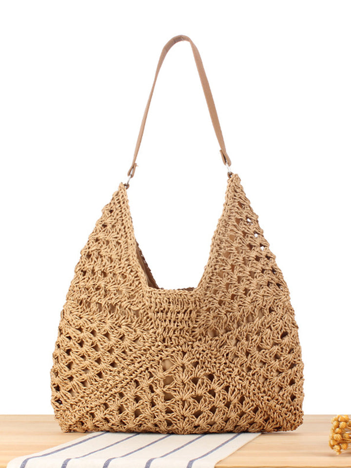 Artisan-made boho crochet bag, a natural geometric weave shoulder bag for fashion.