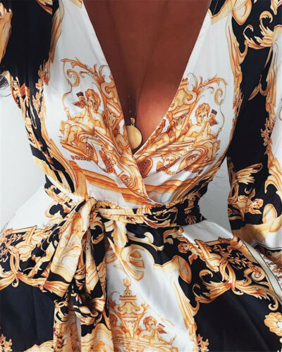 Elegant women's summer dress, boho wrap style with comfortable long sleeves and a chic slit.
