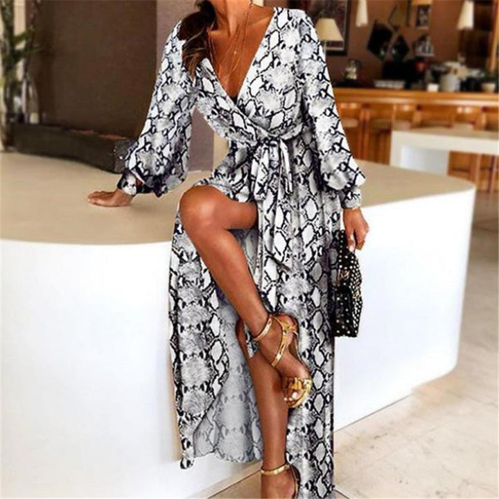 Chic women's summer fashion dress, a boho wrap with elegant long sleeves and a playful slit.