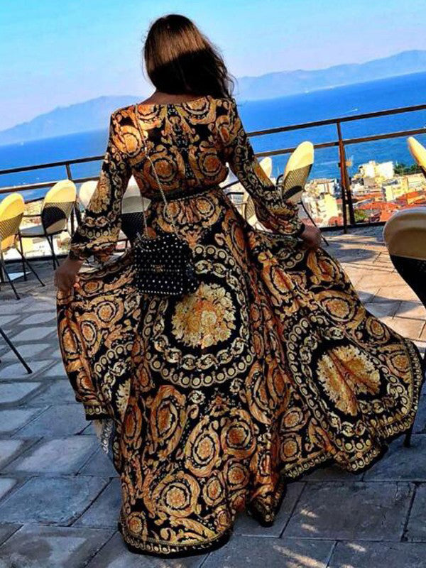 Versatile women's boho dress, a comfortable wrap style with long sleeves & a fashionable side slit.