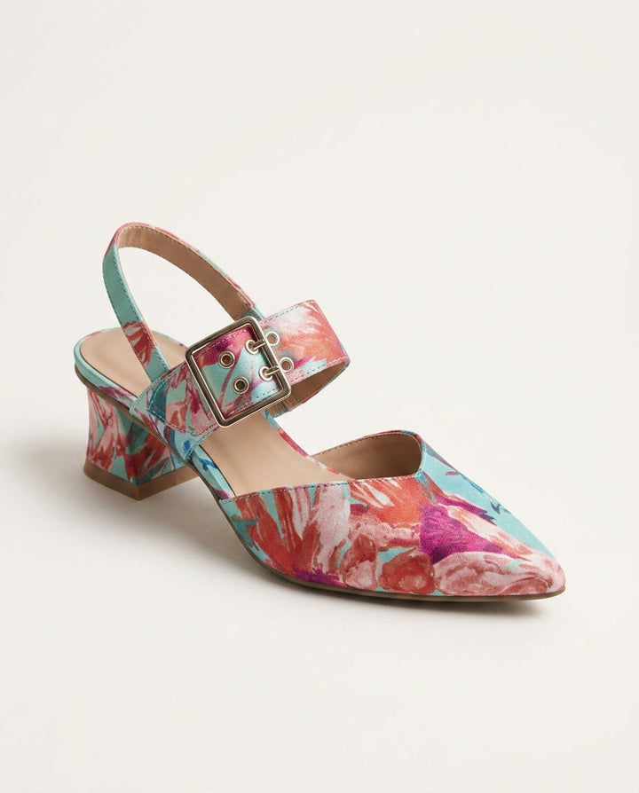 Stylish navy pointed toe slingback block heels for women, ideal formal shoes & office wear.
