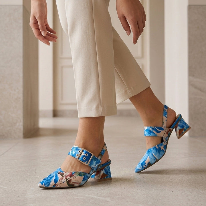 Elegant & comfortable pointed toe slingback block heels, your go-to women's fashion footwear.