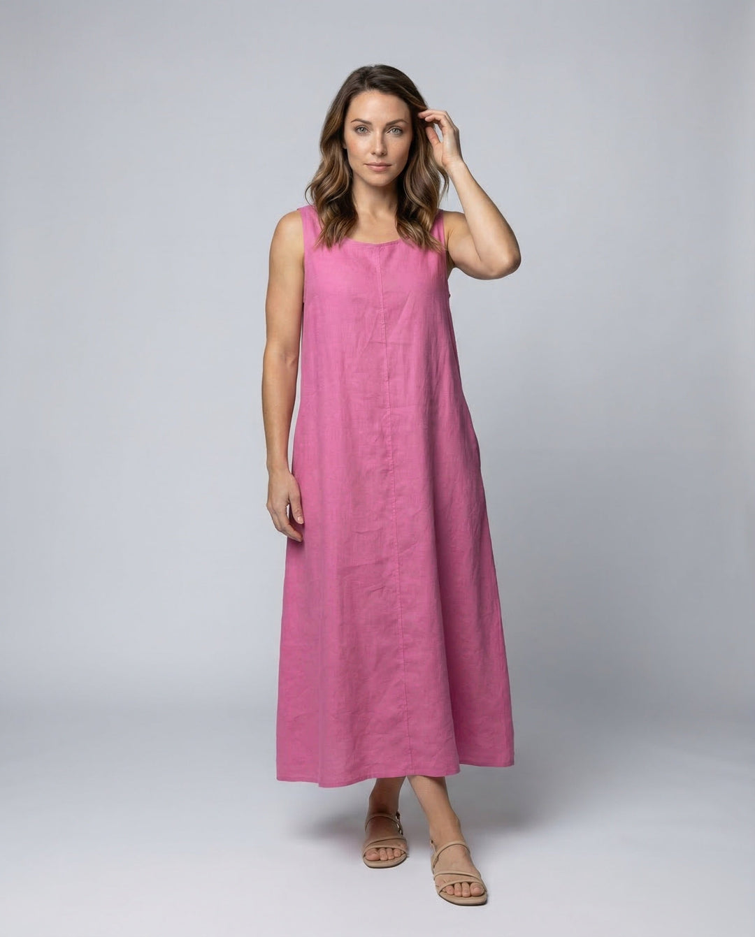 Women's stylish sleeveless A-line maxi dress with pockets. Perfect for summer & casual wear.