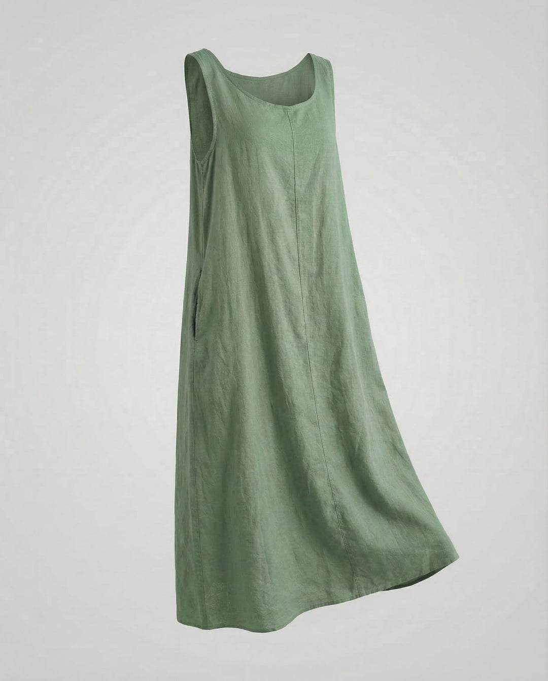 Elegant sleeveless A-line maxi dress for women, featuring a stylish design and practical pockets.