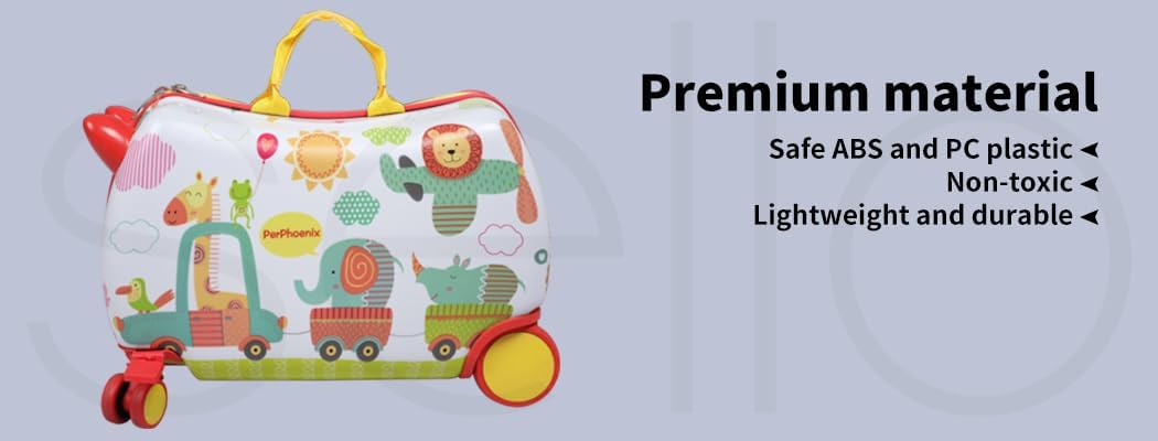 Children's ride-on scooter suitcase, zoo animal octopus pattern, 360° swivel wheels for trips.