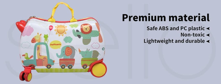 Children's ride-on scooter suitcase, zoo animal octopus pattern, 360° swivel wheels for trips.