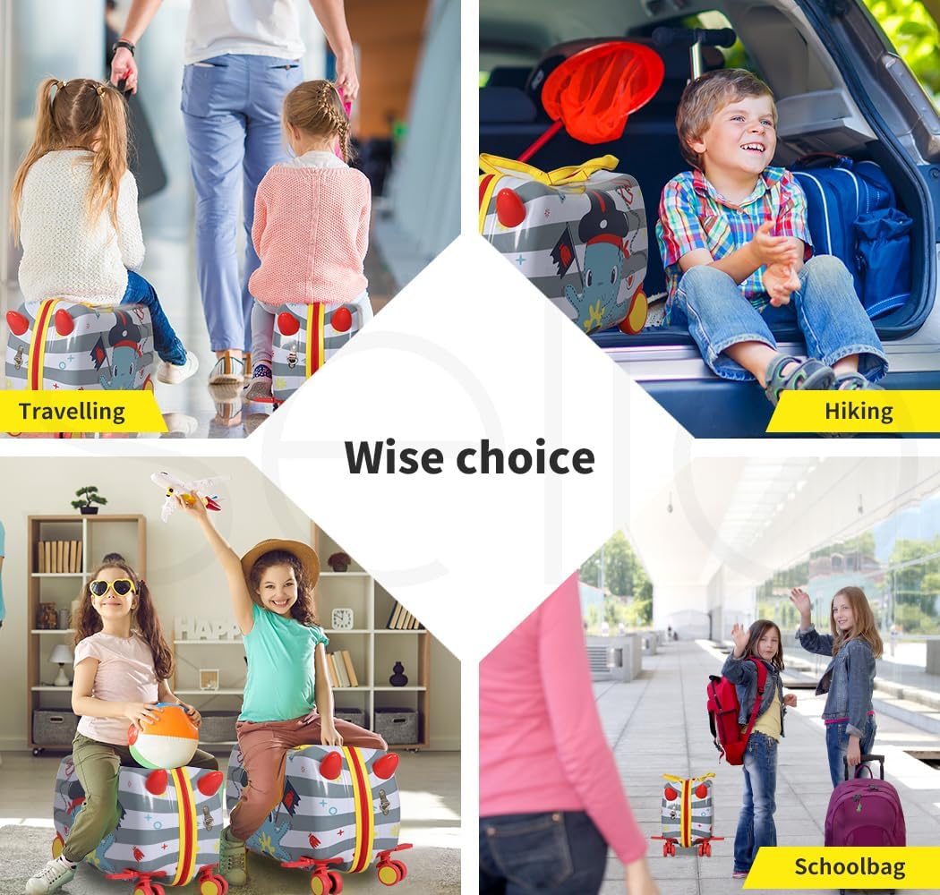 Kids ride-on scooter luggage, octopus pattern, 2-in-1 design for efficient and playful family travel.