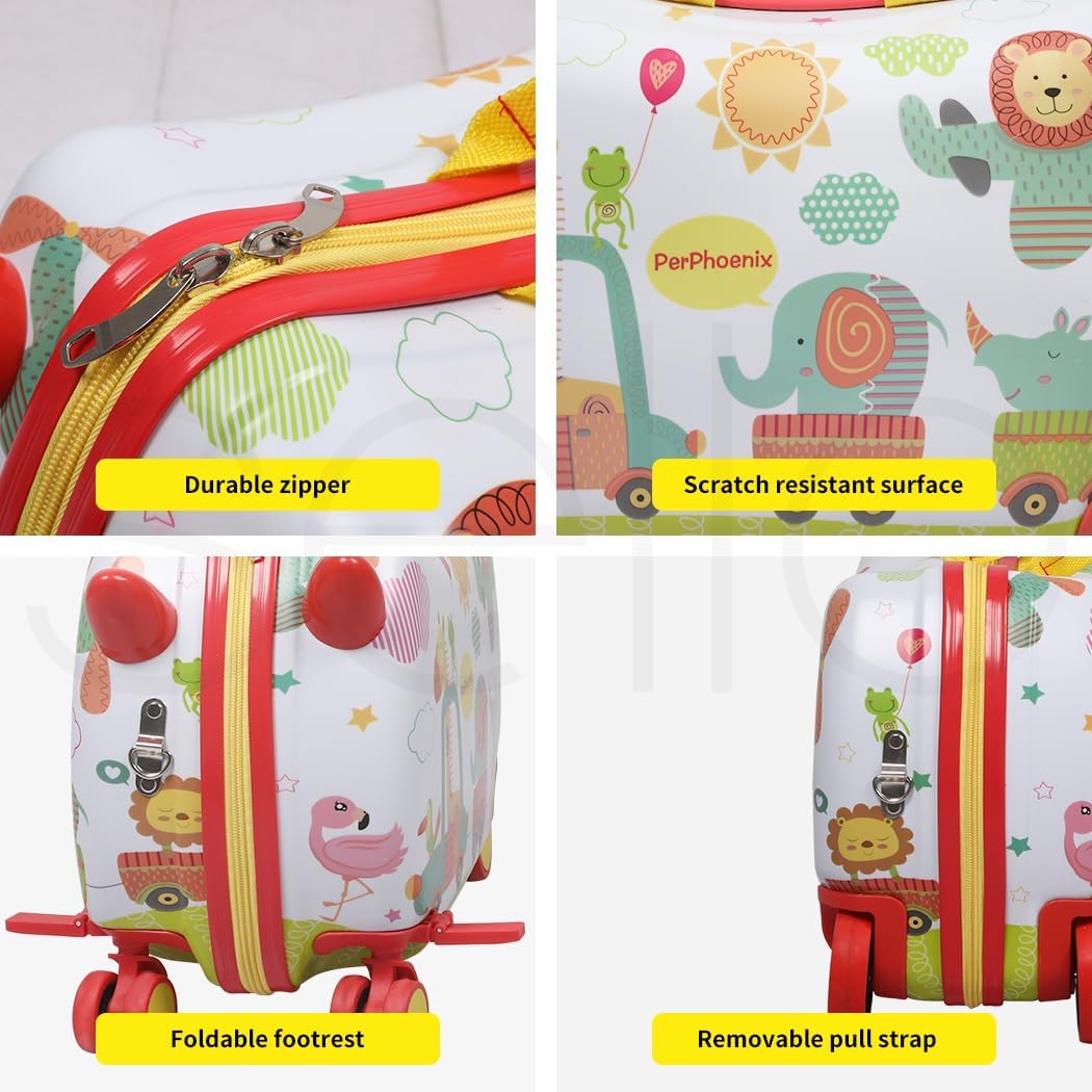 Smooth-rolling children's ride-on scooter suitcase, pirate octopus design, 360° wheels, carry-on size.