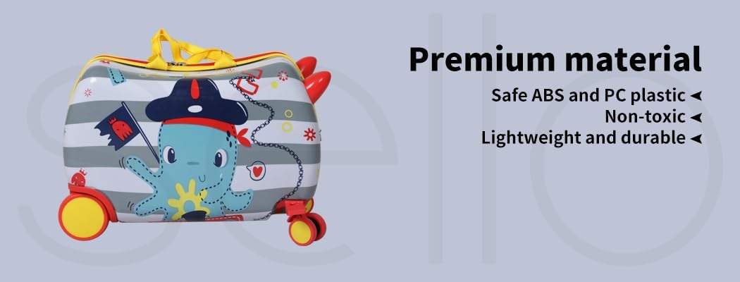 Compact carry-on scooter suitcase for kids, octopus design, 360° wheels, making travel fun & easy.