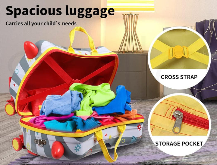 Fun children's ride-on suitcase, bright octopus pattern, doubles as a scooter for exciting kids travel.