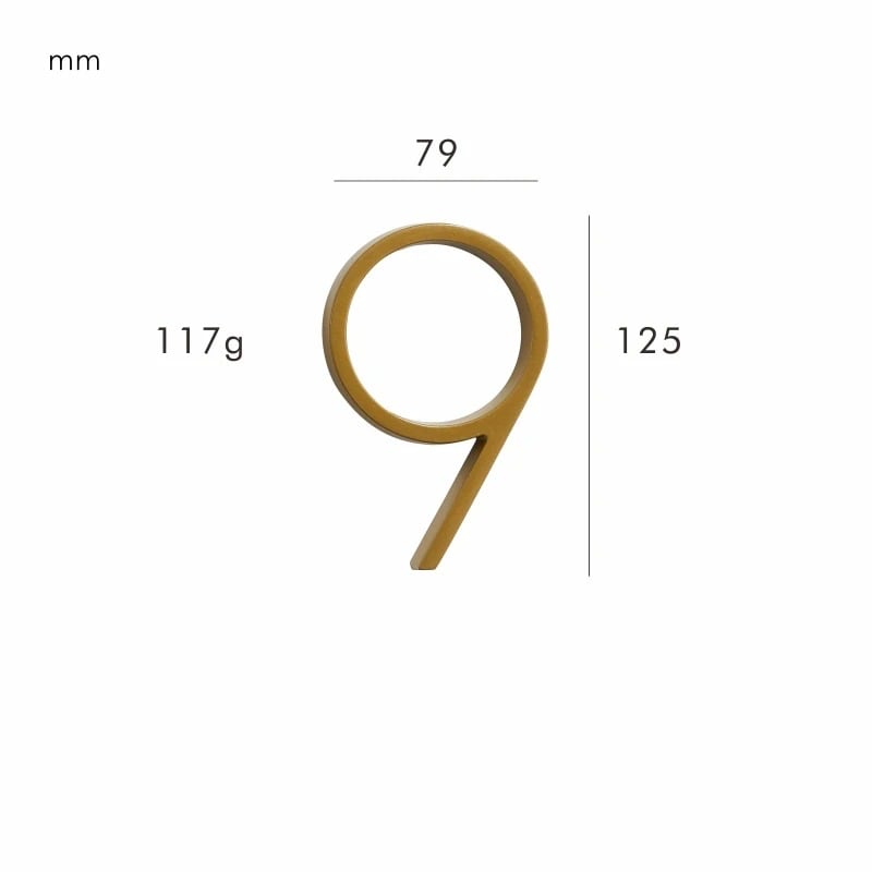 Artistic brass house number sign, blending a modern aesthetic with classic satin metal appeal.