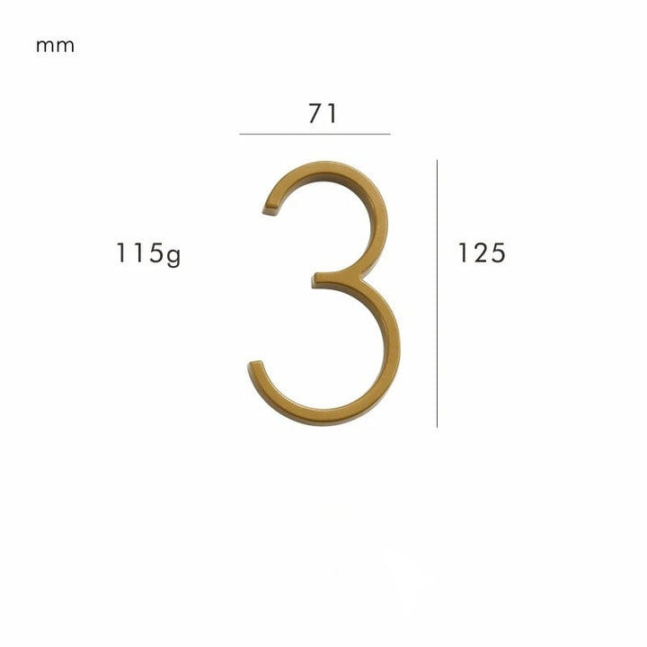 High-quality brass house number, featuring a sophisticated satin finish for lasting elegance.