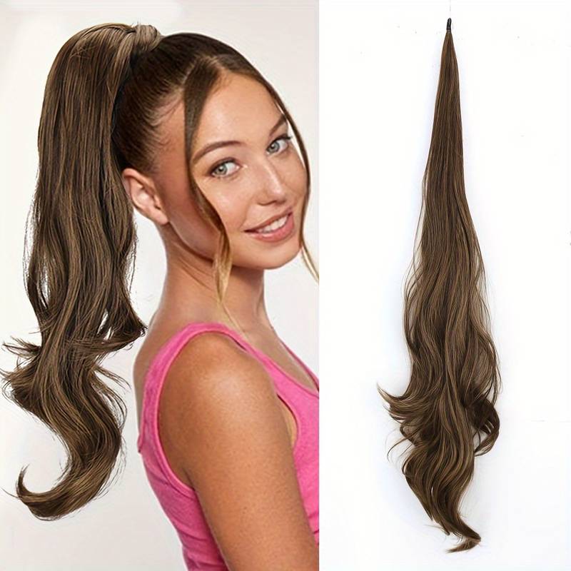 Quick style flexible wrap ponytail for women. Get instant long, wavy hair volume with this easy-wear accessory.