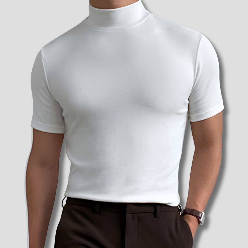 Men's breathable short sleeve turtleneck shirt in a modern style, perfect for summer casual wear.