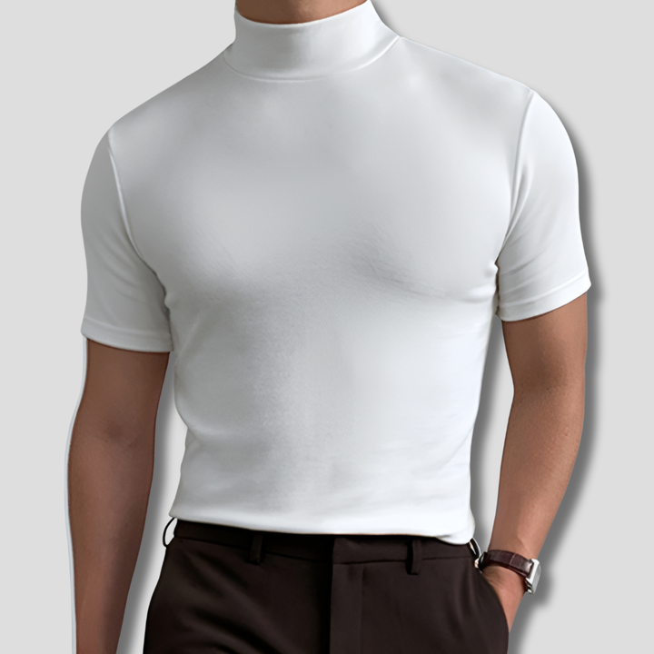 Men's breathable short sleeve turtleneck shirt in a modern style, perfect for summer casual wear.