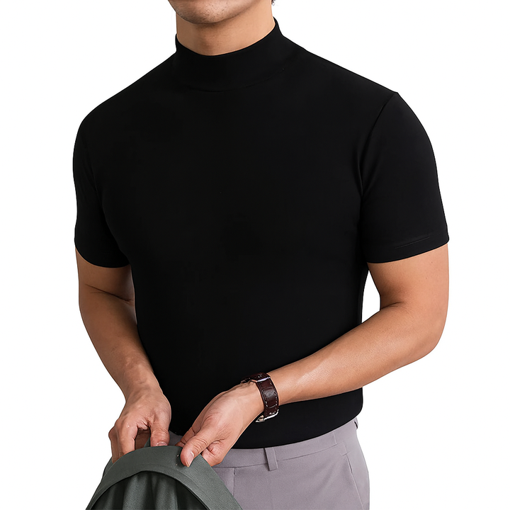 Stylish men's short sleeve turtleneck, breathable and comfortable for versatile summer fashion. Pull-on design.
