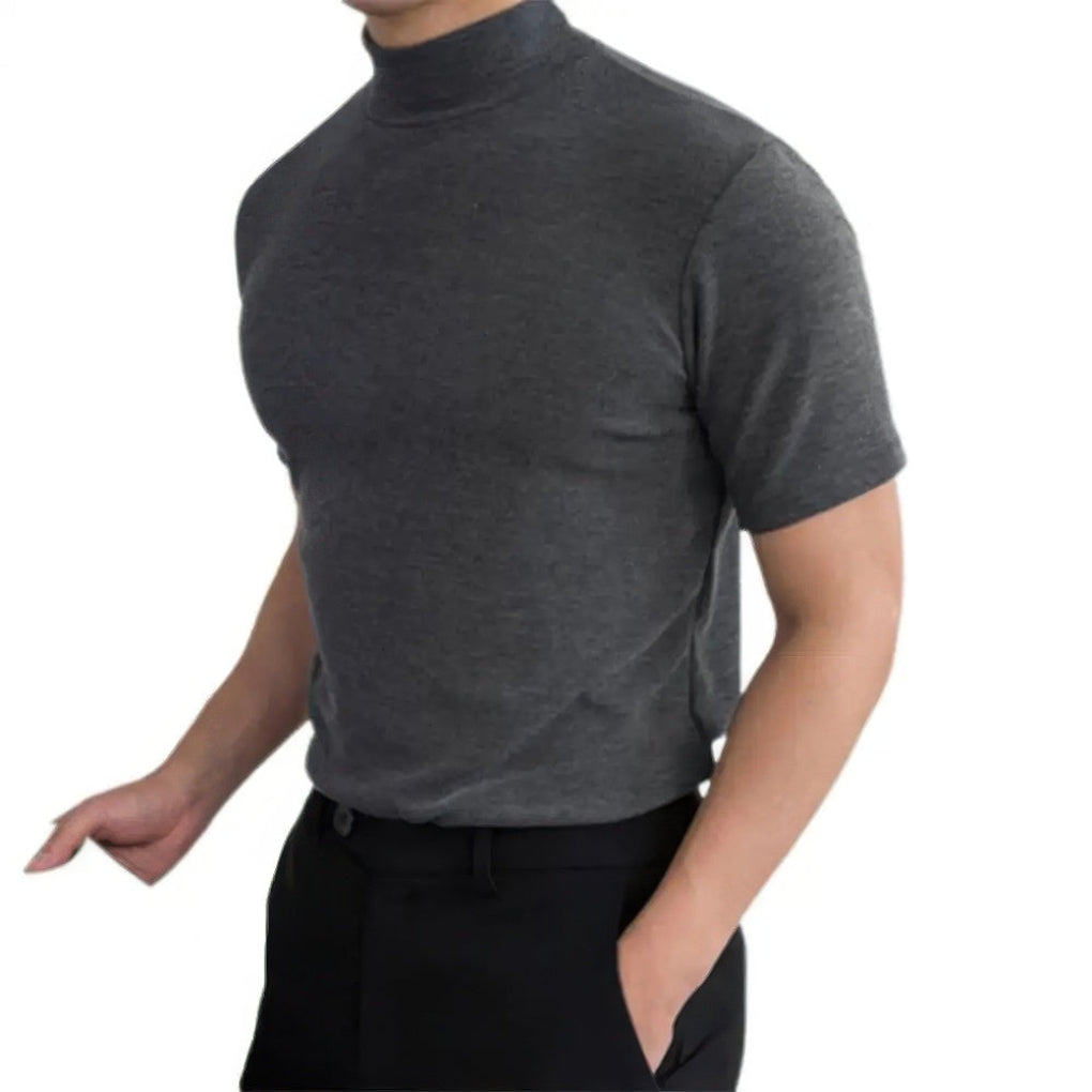 Versatile men's breathable short sleeve turtleneck shirt, a modern casual top for comfortable summer apparel.