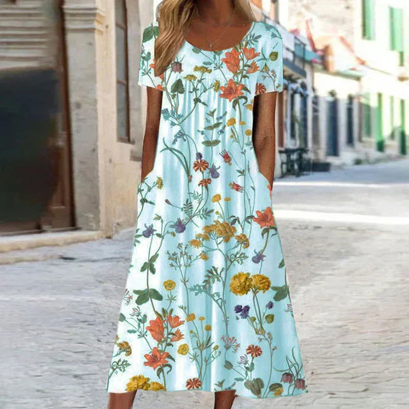 Briar | Women's Floral Short Sleeve Midi Dress - Floral Print - Image 2