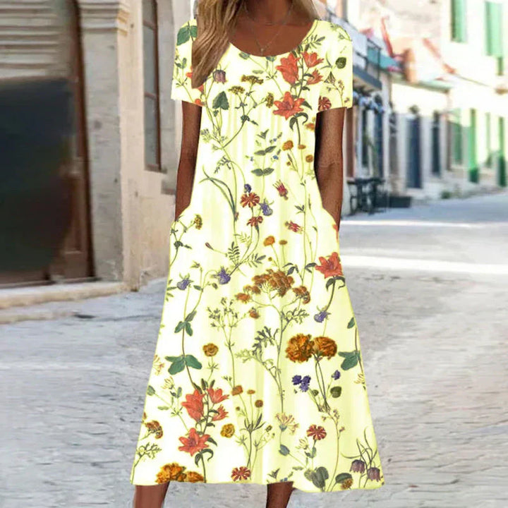 Briar | Women's Floral Short Sleeve Midi Dress - Floral Print - Image 3